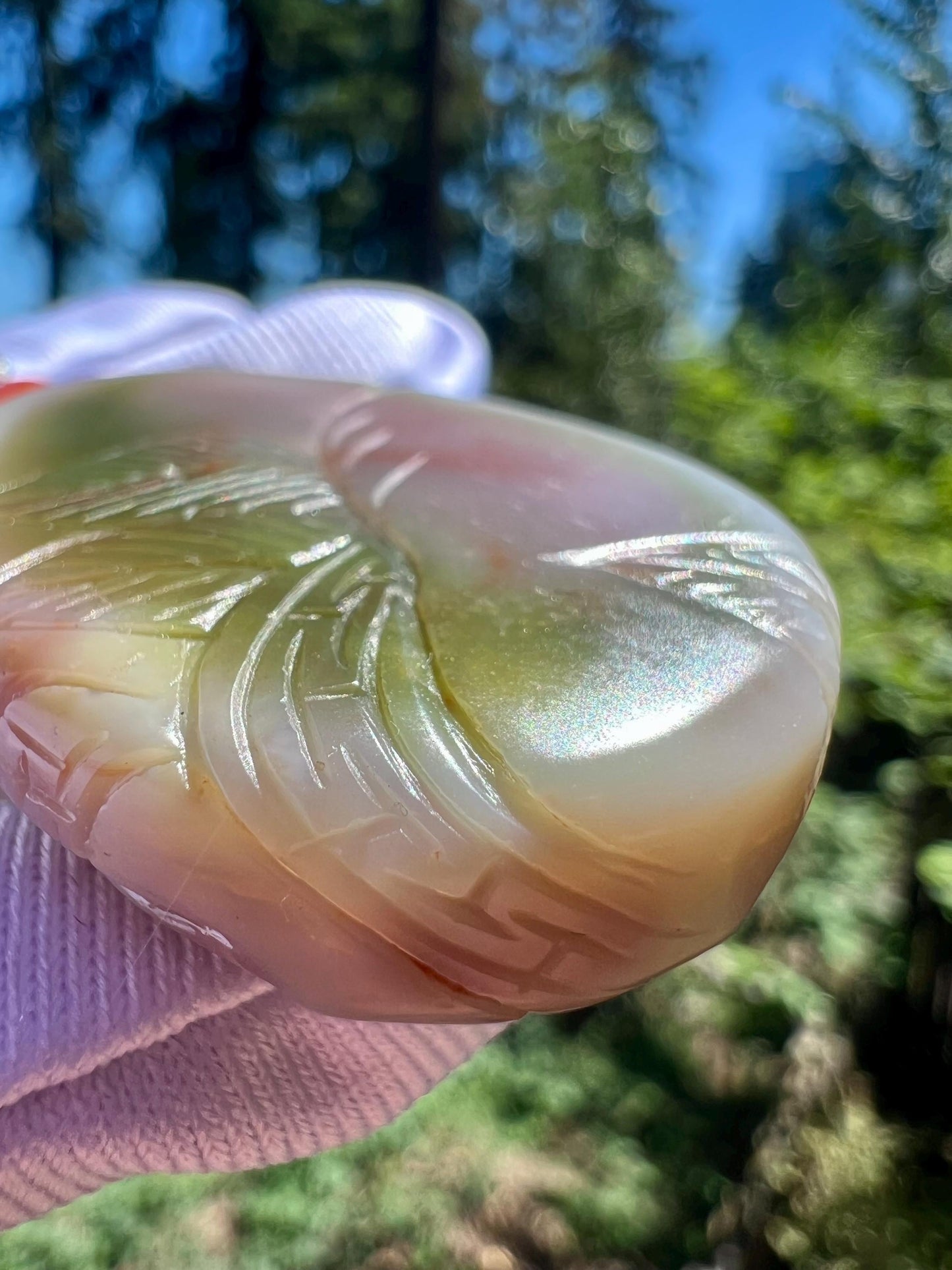 Certified natural Sichuan old mine Yanyuan agate pendant/ pink green Yanyuan Agate flower and Sika deer天然精品 川料盐源玛瑙 粉绿紫三色梅花和梅花鹿#2074满色满肉 高玉化度