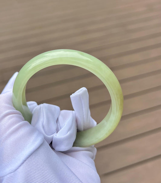60mm Certified natural jade/light brown and green/ two color nephrite bangle/天然软玉 油糯老料 浅糖浅翠 双色手镯 泥鳅背 平安镯#1795 糖色翠色各半