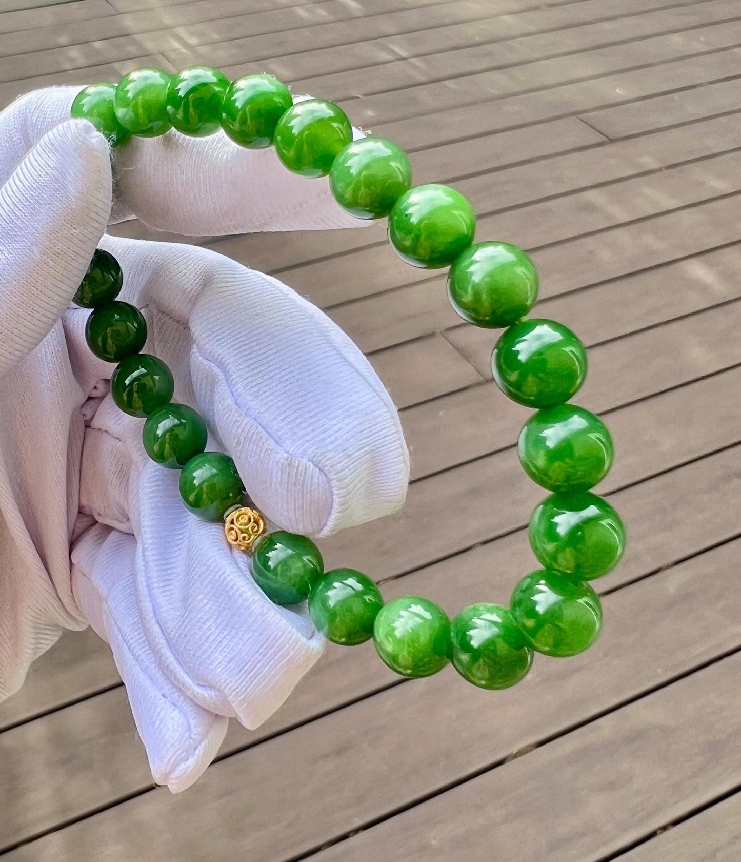 8mm Certified natural nephrite green jade/green nephrite bracelet /rich bright green/天然软玉 碧玉手串  浓阳绿 鲜辣绿#0311