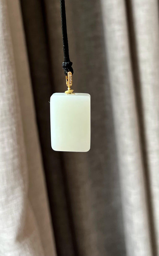 Nephrite Jade Pendant Necklace: Sterling Silver, White Jade Wishing Amulet#0664