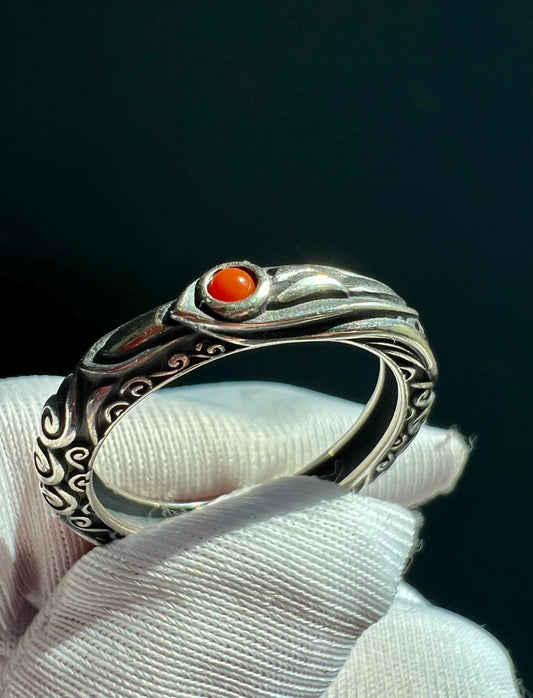 Nanhong Agate Sterling Silver Ring: Arabesque Open Ring, US Size 6.5+  #3593