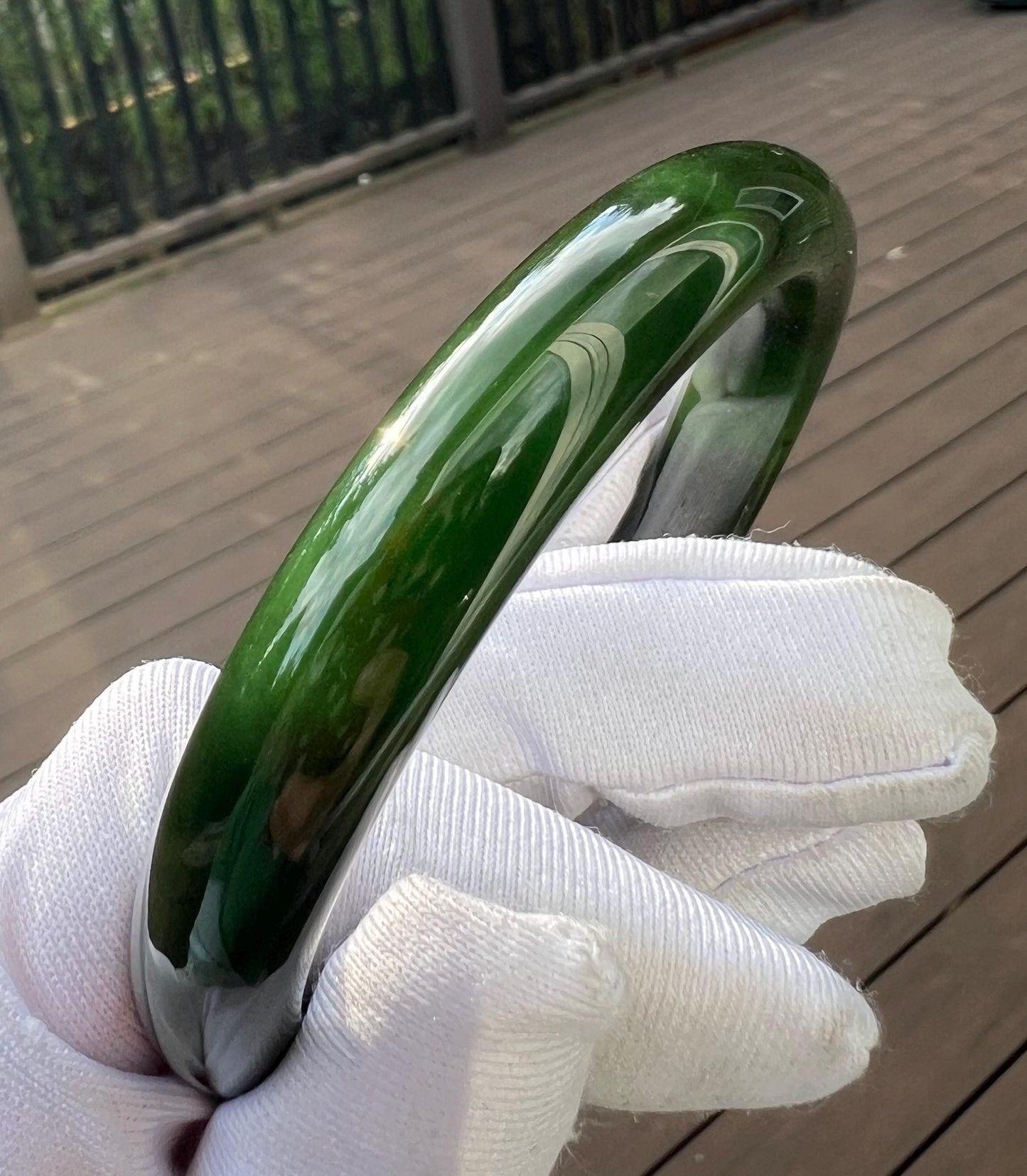 59.6mm Certified natural nephrite green jade /green nephrite Bangle/dark spinach green  天然软玉 碧玉 正圈手镯 平安镯 满色 油润 #4897 墨绿色