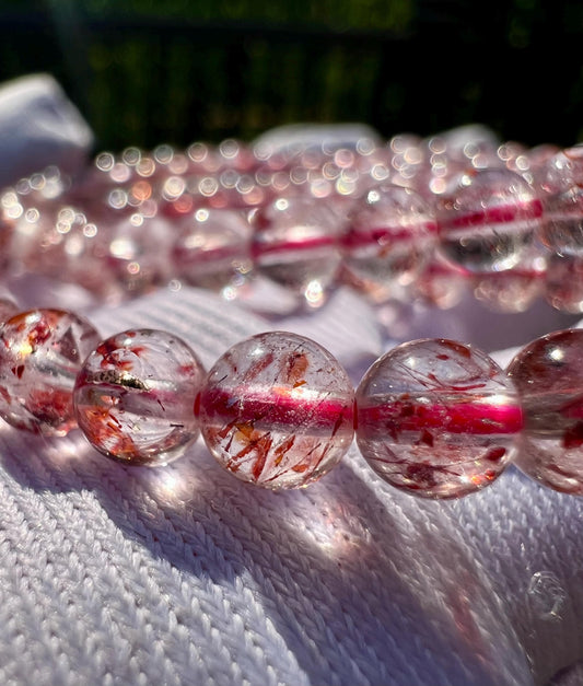 5mm+ Certified natural golden strawberry Super seven multi-wrap Bracelet/necklace 天然精品超七 金草莓 三圈手串/项链 内涵饱满晶体干净#5526