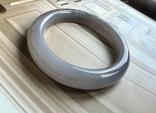 54.8mm Certified natural jade/ old mine purple nephrite bangle /bracelet 紫气东来 天然软玉 老矿烟紫正圈手镯 平安镯 香芋紫 老熟料#0386 冰润糯 意境烟紫