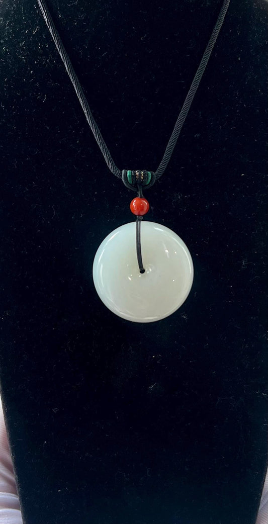 Certified natural jade/Siberian White Nephrite donut pendant/circle safety pendant/天然精品软玉 白玉 平安扣 吊坠  #6124 白润油糯细
