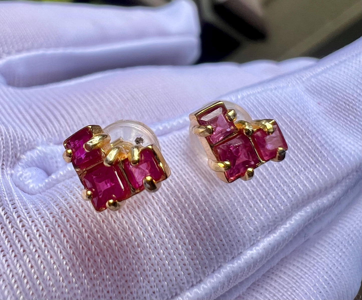 Certified natural sapphire/ purple red sapphire heart shaped stud earrings/S925 天然紫红色蓝宝石  爱心 耳环 耳钉 #0914