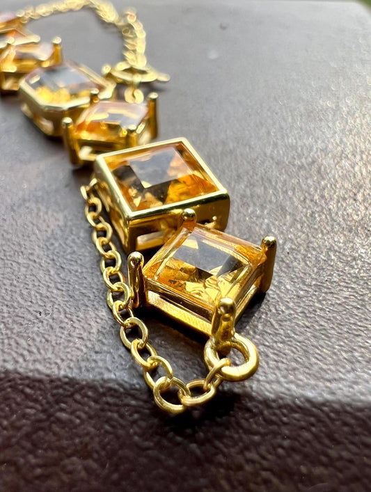 Certified natural Citrine bracelet/Faceted Citrine/S925 bracelet/天然巴西黄水晶 多颗刻面  纯银镶嵌 手链  #1946 净体黄水晶 明亮黄
