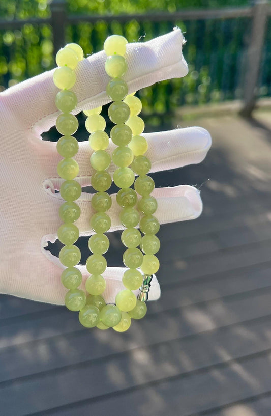 8mm Certified natural nephrite/Qingshui nephrite beads necklace /天然软玉 晴水项链 胶糯润#4185
