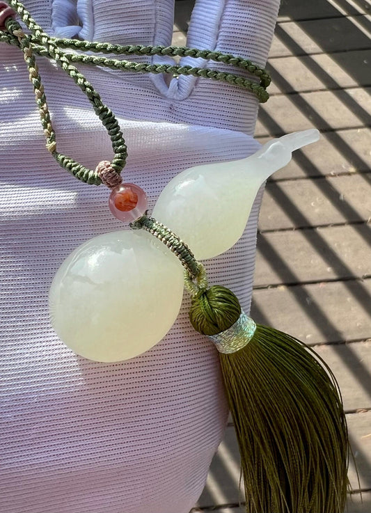 Nephrite Jade Gourd Pendant: Natural White Jade Amulet #4353