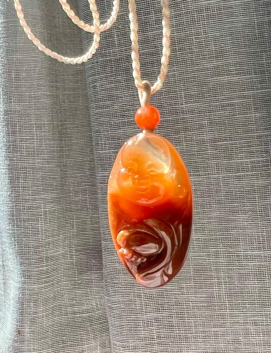 Certified natural red Rabbit hair Rutilated quartz  pendant/ Maitreya Buddha pendant necklace/天然红兔毛水晶吊坠 红兔毛弥勒佛吊坠#9456