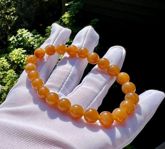 8mm Certified natural jade/ golden orange brown nephrite bracelet/天然精品软玉 糖玉手串 黄金糖 芬达橘子糖#7147 胶油粘稠质感