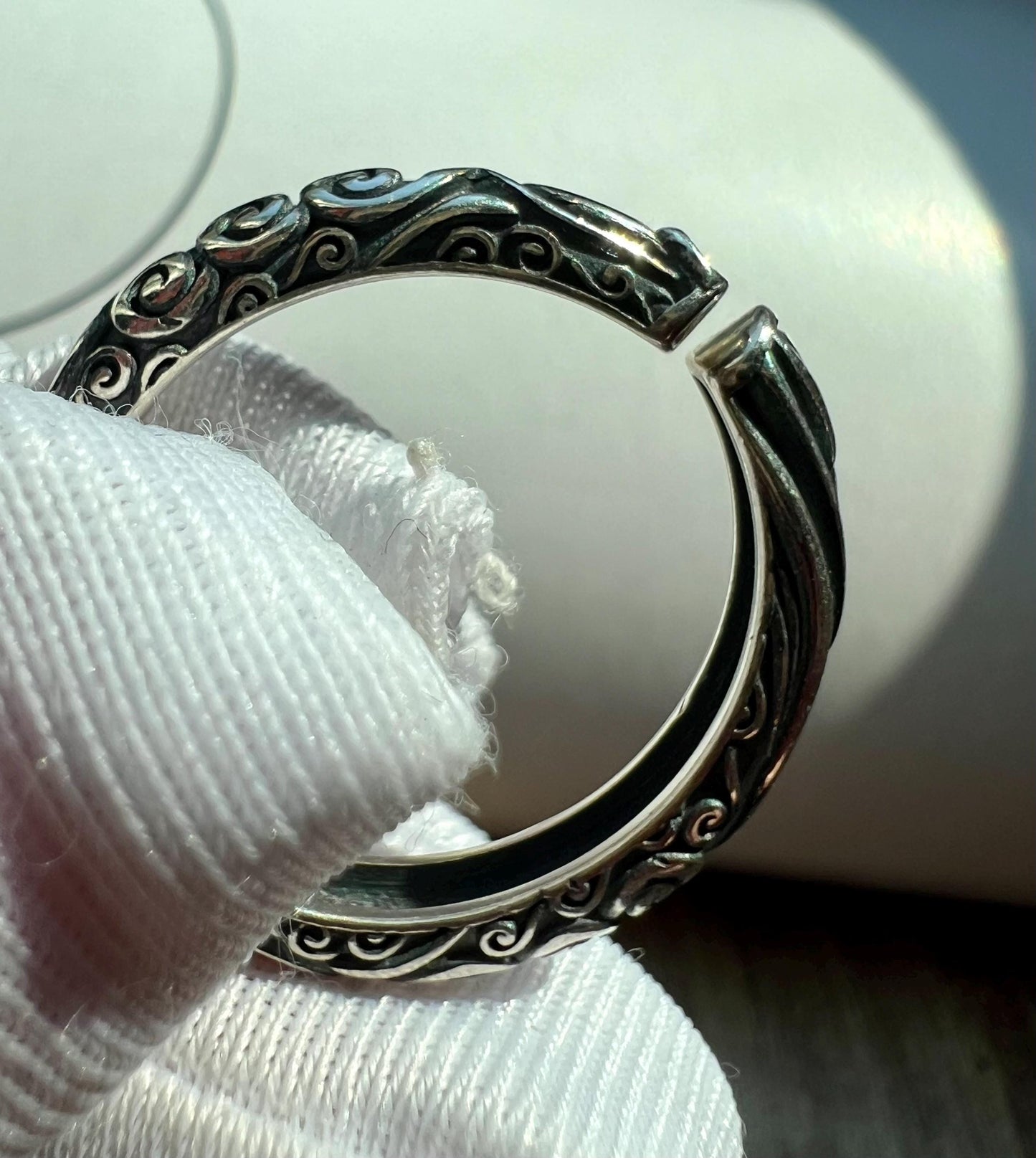 Nanhong Agate Sterling Silver Ring: Arabesque Open Ring, US Size 6.5+  #3593