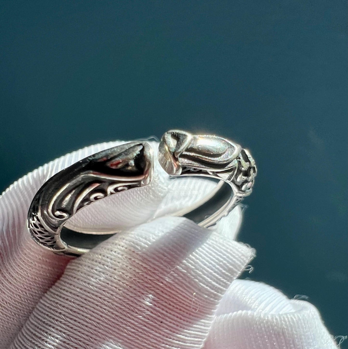Nanhong Agate Sterling Silver Ring: Arabesque Open Ring, US Size 6.5+  #3593