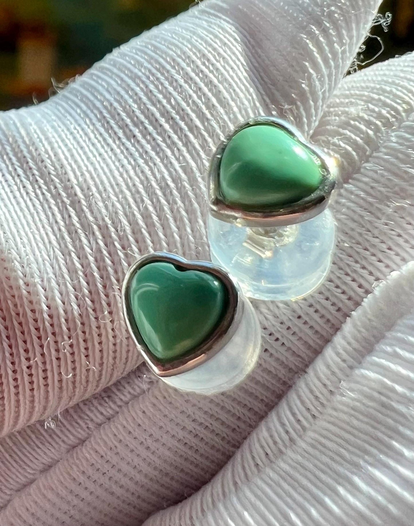 Natural Turquoise Sterling Silver Heart Stud Earrings: Hubei Gemstone#1054