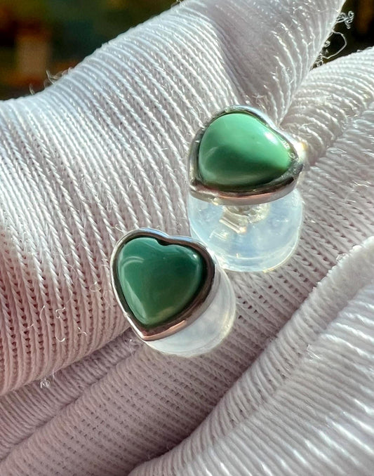 Natural Turquoise Sterling Silver Heart Stud Earrings: Hubei Gemstone#1054