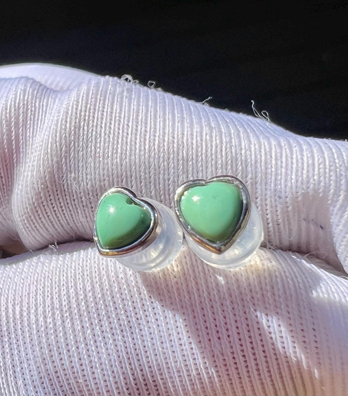 Natural Turquoise Sterling Silver Heart Stud Earrings: Hubei Gemstone#1054