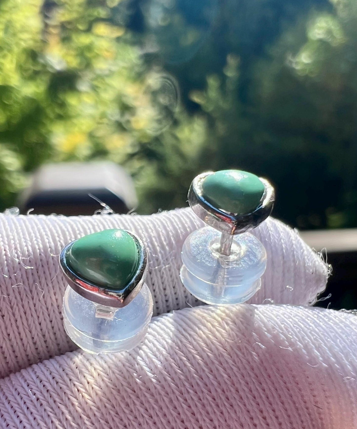 Natural Turquoise Sterling Silver Heart Stud Earrings: Hubei Gemstone#1054
