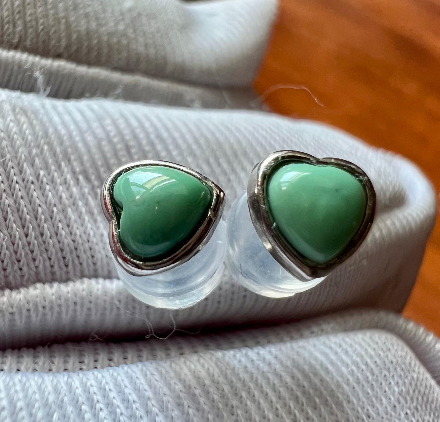 Natural Turquoise Sterling Silver Heart Stud Earrings: Hubei Gemstone#1054