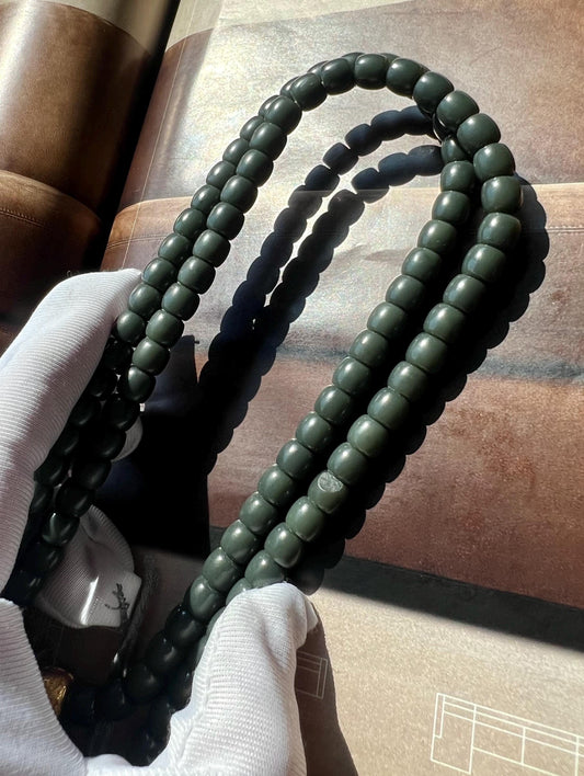 7*6mm Certified natural nephrite necklace/straight cut beads/bluish color 天然精品软玉 蓝调青玉108项链/手串 #0646  特细料