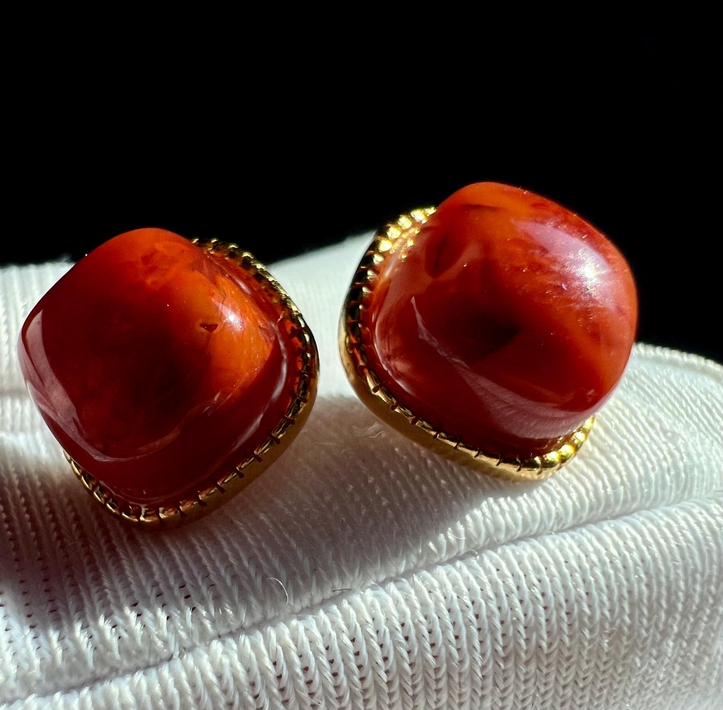 Certified natural Sichuan Nanhong agate earrings/Southern Red Agate square stud earrings/sterling silver天然精品川料南红耳钉/纯银镶嵌#0308 方块耳钉