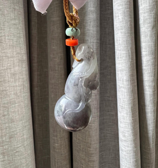 Certified natural nephrite gourd pendant /purple white nephrite/carving gourd pendant/ necklace 天然软玉 紫白青花葫芦吊坠 紫白半山水#7308