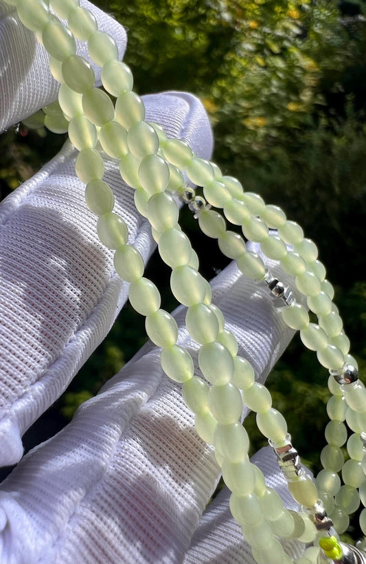 3mm+ Certified natural jade/Qingshui nephrite  beads necklace/ Multi purpose necklace天然软玉 冰晴水项链 小米珠万能链  #3332 莹润细糯