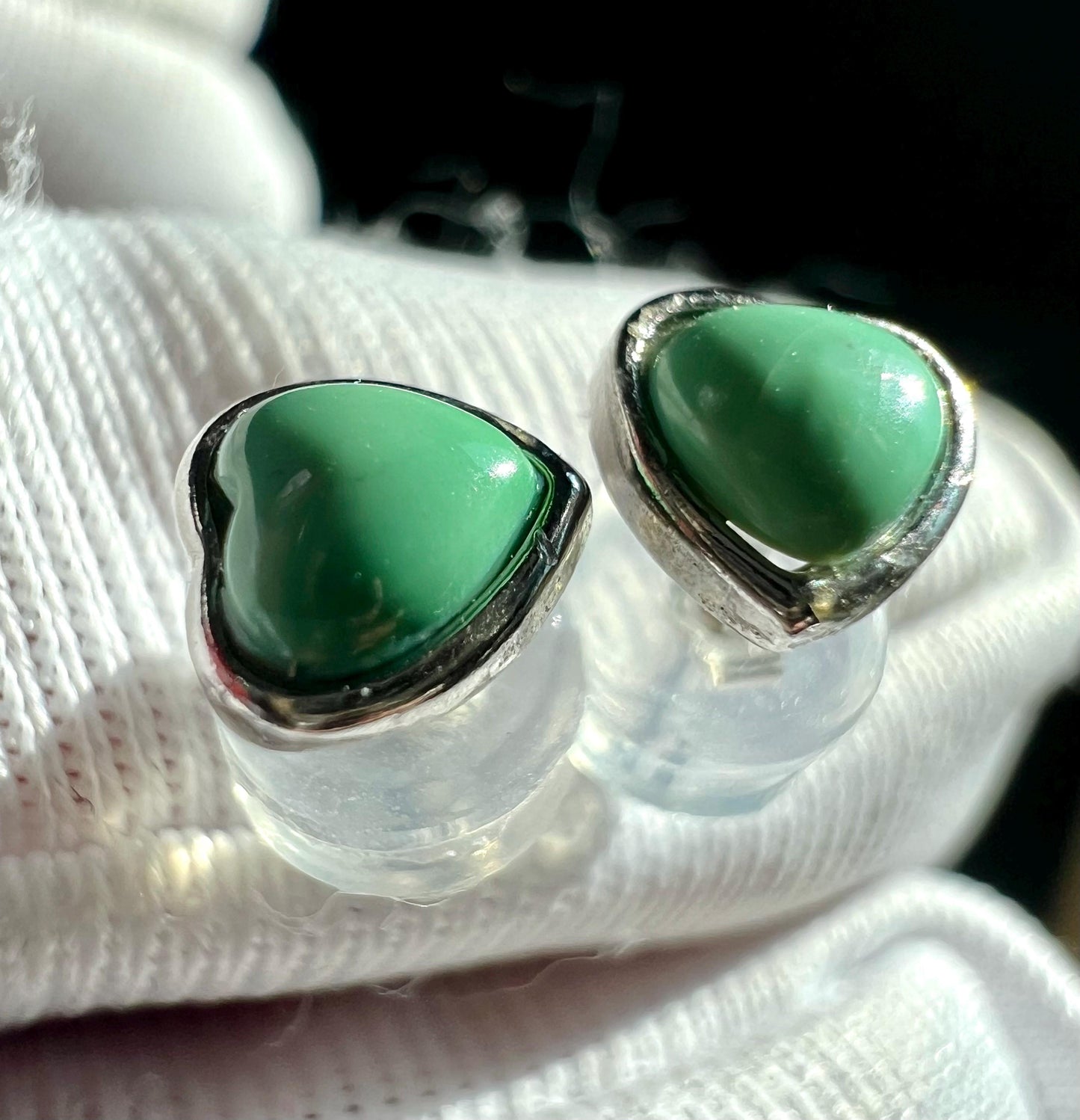 Natural Turquoise Sterling Silver Heart Stud Earrings: Hubei Gemstone#1054